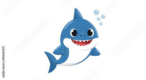 Cute cartoon shark with bubbles on white background