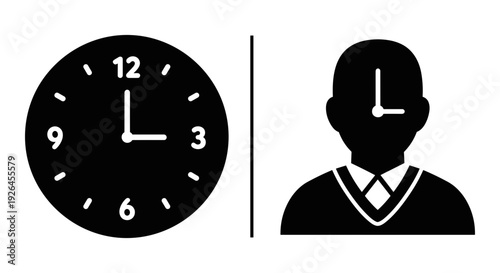 Symbolic representation of a teacher and a clock indicating time management in education Vector, illustration