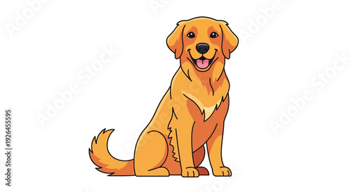 Smiling cartoon golden retriever sitting on white background