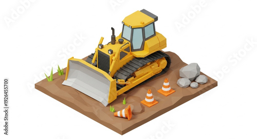 Yellow Bulldozer on Construction Site Model.
