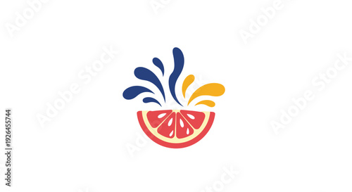 Colorful Grapefruit Slice with Juice Splash.