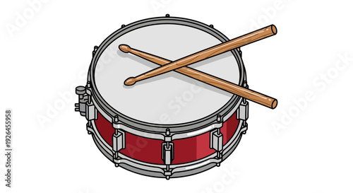 Vector illustration of a snare drum with crossed drumsticks