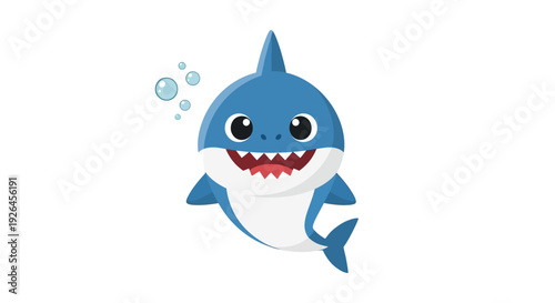 Cute cartoon shark with bubbles on white background