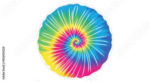 Colorful tie-dye spiral pattern on a round pillow design
