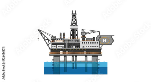 Vector illustration of offshore oil rig platform in the ocean