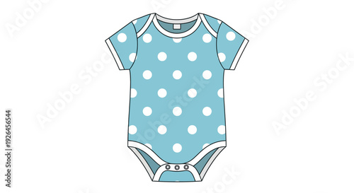 Blue polka dot baby onesie on white background illustration