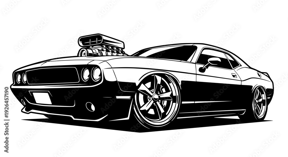 Fototapeta premium Low Angle Muscle Car Power Stance Vector Illustration