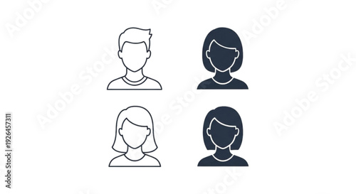 User Avatar Icon Set – Profile Silhouette Outline Vector Collection