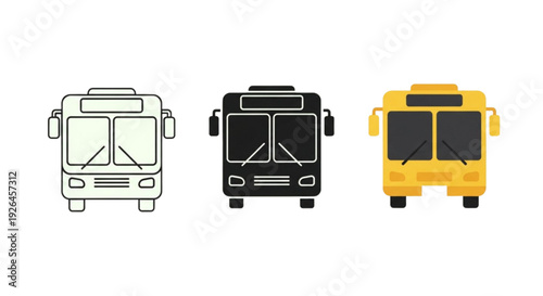 Bus Icon Set – Public Transport Flat and Outline Vector Collection