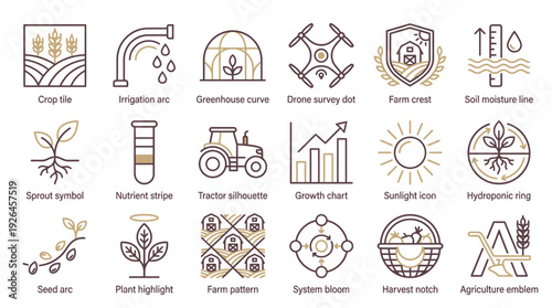 Modern agriculture icons for sustainable farming and growth solutions