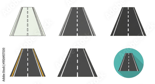 Road Icon Set – Highway and Street Flat and Outline Vector Collection