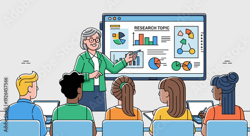 Woman presenting data to a group.