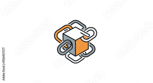 3D Cube Linked Chains Graphic Illustration.