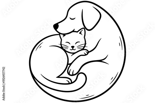 Sleepind cat and dog,
Animal Companionship Silhouette – Dog & Cat Resting Together