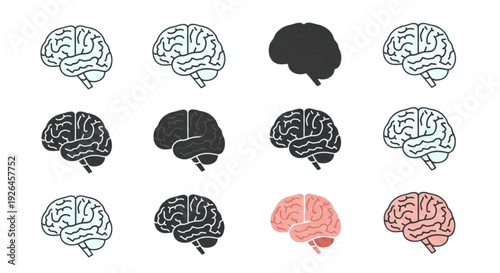 Brain Icon Set – Human Mind and Psychology Vector Collection