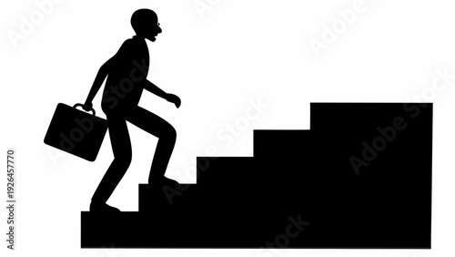Businessman climbing stairs with briefcase in hand