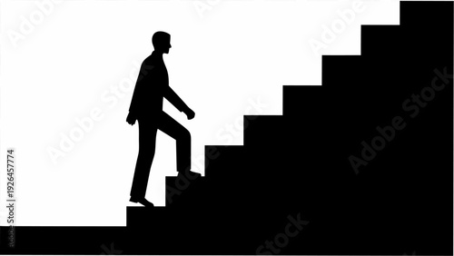 Businessman climbing stairs to success in professional silhouette