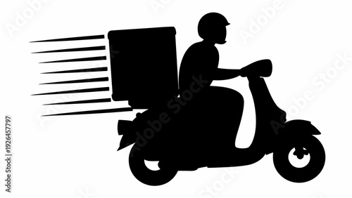 Fast delivery service rider on scooter speeding with package