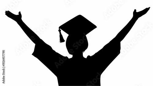 Graduate celebrating academic achievement with arms raised