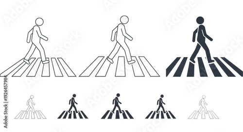 Pedestrian Crossing Icon – Road Safety Outline Vector Collection