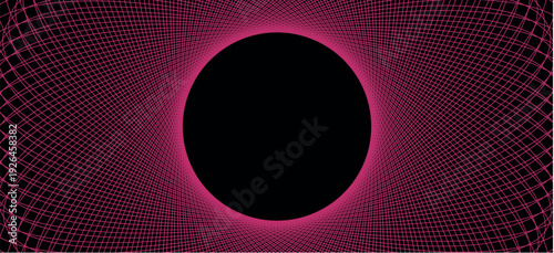 Modern Neon Solar Eclipse Vector Art – Pink Glowing Circle with Bright Light Shine on Black Background, Abstract Round Shape Energy Pattern Design