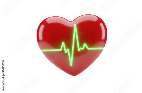 red heart with a white heartbeat on transparent background
