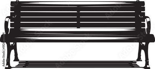 Black Silhouette of a Park Bench with Slatted Seat and Back seating outdoor furniture
