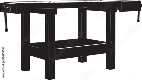 Black Silhouette of a Wooden Workbench with Vises woodworking workshop