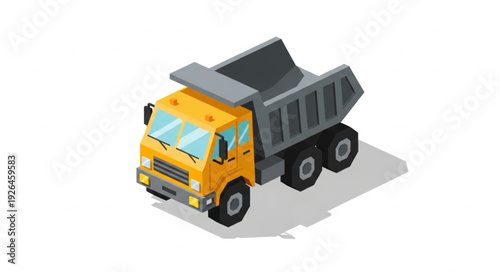 Yellow Dump Truck Isometric Illustration.