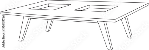 Line Art Drawing of a Modern Coffee Table with Two Recessed Compartments furniture