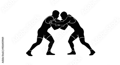 Silhouette of Two Wrestlers Grappling in a Dynamic Pose