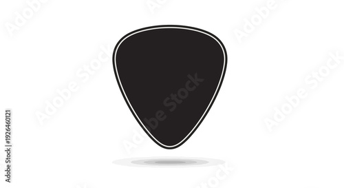 Minimalist black guitar pick with shadow on white background