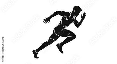 Silhouette of a Male Athlete Sprinting on White Background