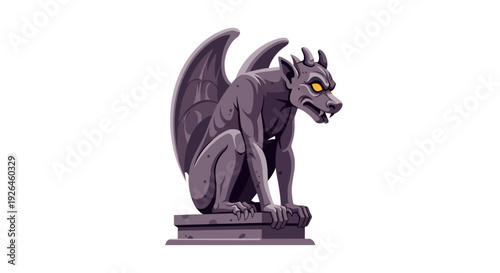 Gothic gargoyle statue with glowing eyes on a pedestal