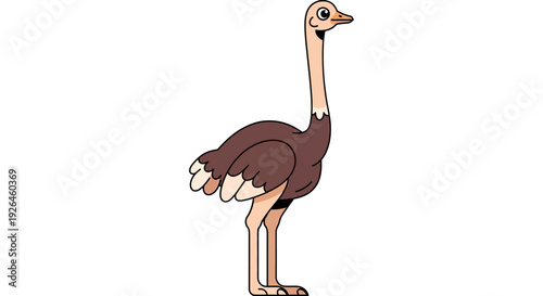 Cartoon illustration of a smiling ostrich standing upright