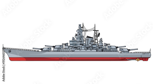 Detailed vector illustration of a battleship side view