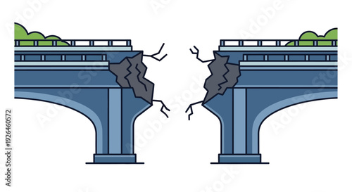 Illustration of a Broken Bridge with Cracks and Missing Section