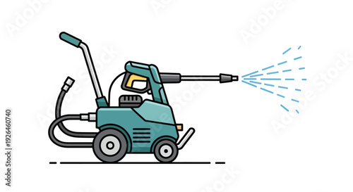 Illustration of a high-pressure washer spraying water in a vector style