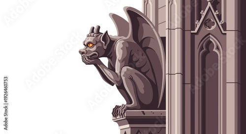 Gothic Gargoyle Statue on Cathedral Wall with Intricate Details
