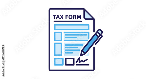 Illustration of Tax Form with Pen Icon for Financial Concepts