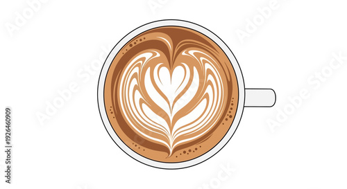 Top view of latte art coffee cup with heart design
