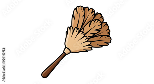 Illustration of a Feather Duster with Wooden Handle on White Background
