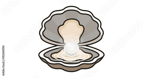 Illustration of an open oyster shell with a pearl inside