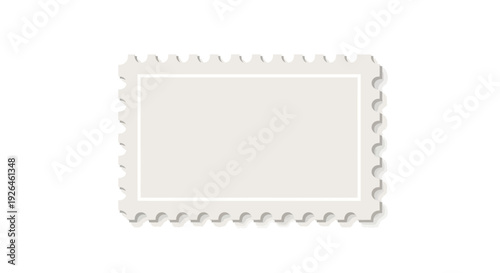 Blank white postage stamp with scalloped edges on plain background