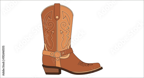 Illustration of a Western Cowboy Boot with Decorative Patterns