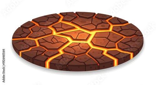 3D Illustration of Cracked Lava Surface with Glowing Lava Lines