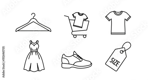 Elegant clothing and accessories shopping icons for fashion retail