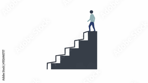 Man standing on top stair step.