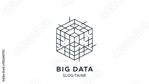 Big data cube wireframe 3D model.