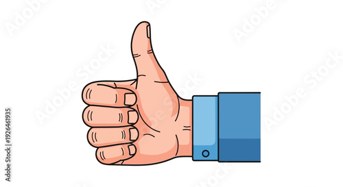 Cartoon hand giving thumbs up gesture in blue shirt sleeve